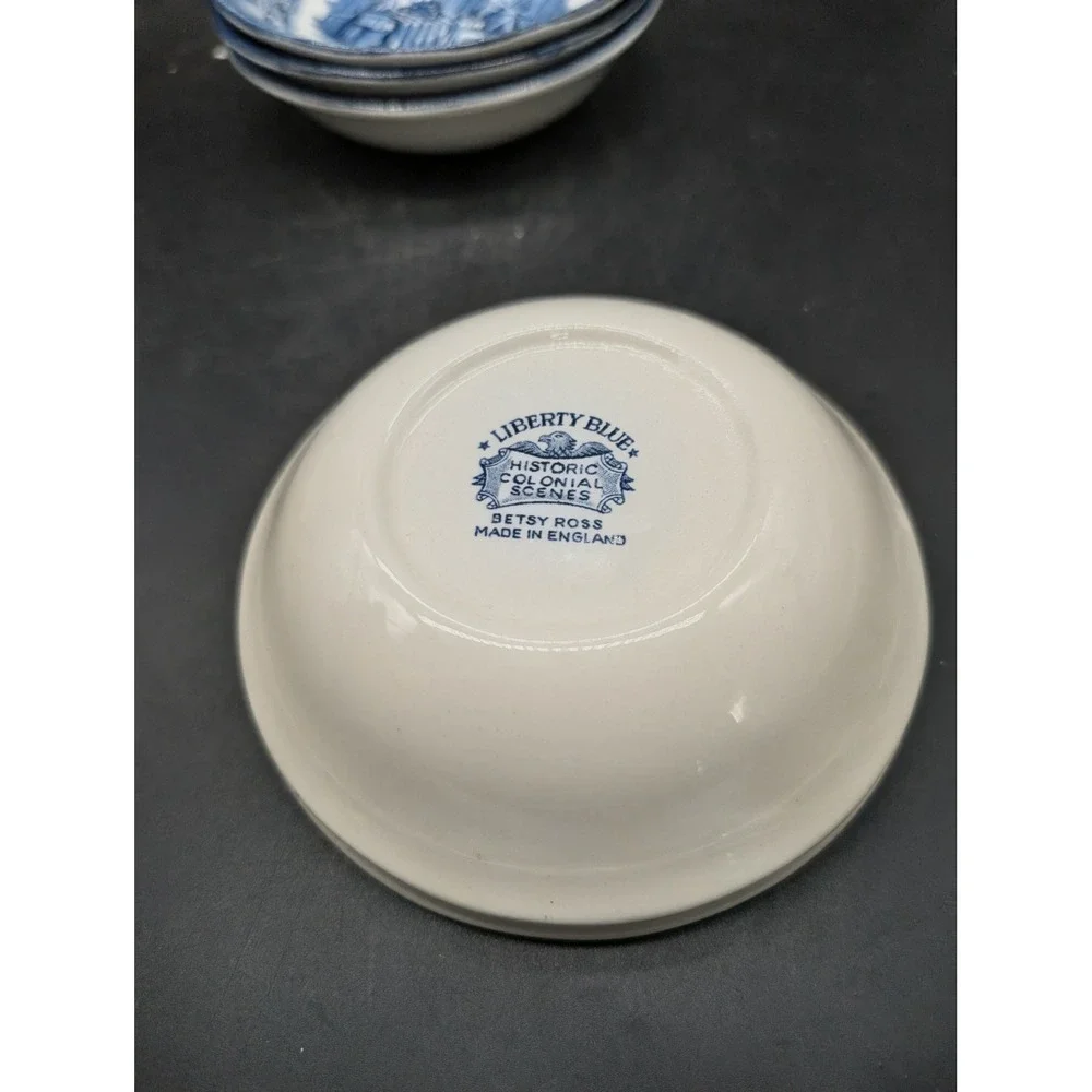Liberty Blue Historic Colonial Scenes Betsy Ross Fruit Bowls Set of 5 England